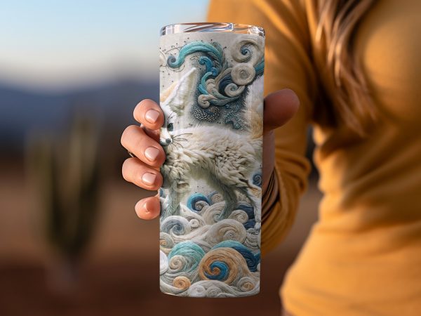 Fennec Fox Surreal Swirls Illustration 20oz Skinny Tumbler Sublimation Wrap - Image 2