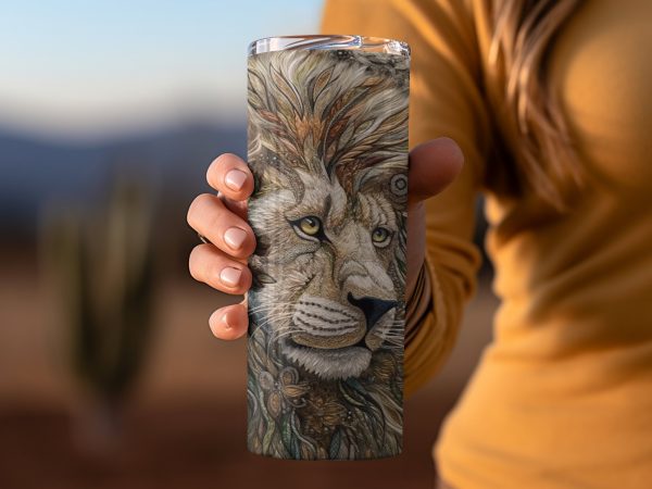 Majestic Lion with Floral Mane 20oz Skinny Tumbler Sublimation Wrap - Image 2