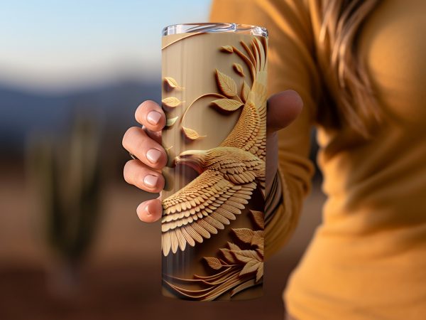 Majestic Eagle on Branch 20oz Skinny Tumbler Wrap Sublimation PNG - Image 2