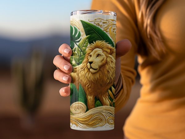 Regal Lion Jungle Foliage 20oz Skinny Tumbler Sublimation Wrap - Image 2