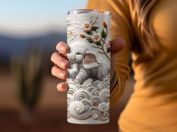 Adorable Elephant and Floral Design 20oz Skinny Tumbler Sublimation Wrap - Image 2