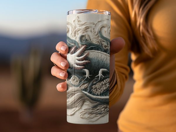 Embroidered Axolotl Design 20oz Skinny Tumbler Sublimation Wrap - Image 2