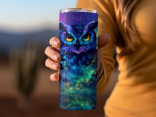 Mystical Owl Northern Lights Art 20oz Sublimation Tumbler Wrap - Image 2