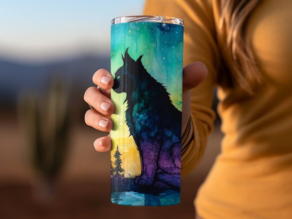 Vibrant Aurora Borealis Cat Scene 20oz Sublimation Tumbler Wrap - Image 2