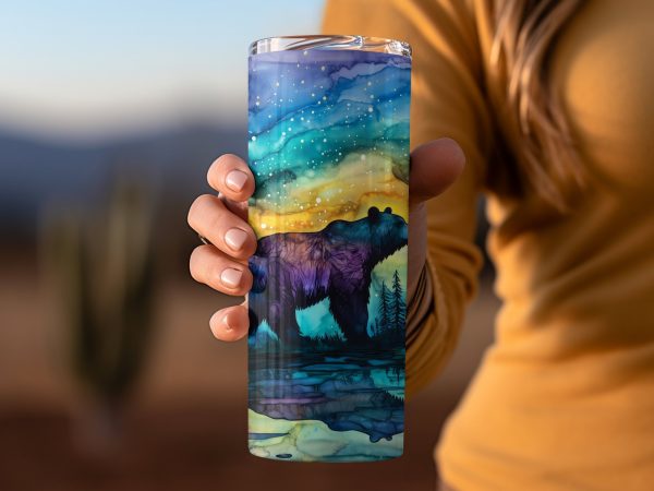 Night Sky Bear Forest Scene 20oz Sublimation Tumbler Wrap - Image 2