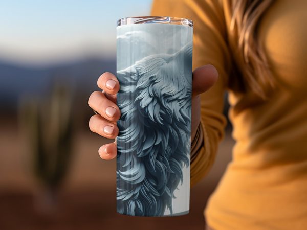 Majestic Wolf Howling at the Moon Art 20oz Skinny Tumbler Wrap Sublimation PNG - Image 2