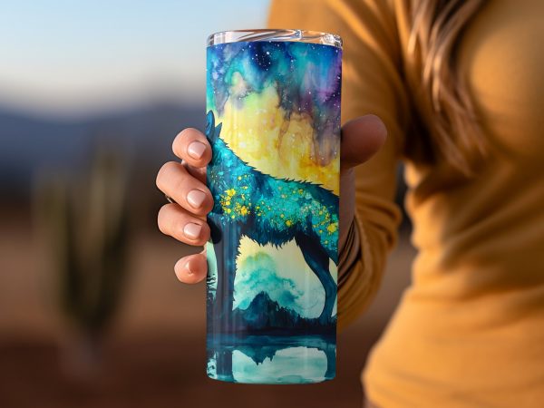 Enchanting Galaxy Wolf Forest Design 20oz Sublimation Tumbler Wrap - Image 2