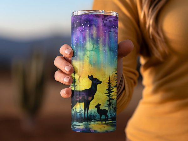 Northern Lights Forest Deer Art 20oz Sublimation Tumbler Wrap - Image 2