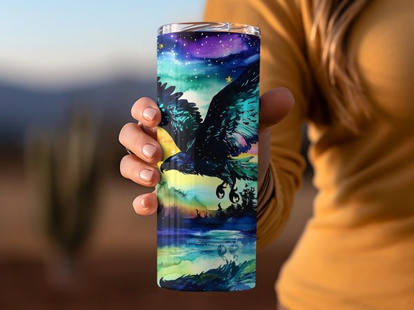 Majestic Night Sky with Flying Eagle 20oz Sublimation Tumbler Wrap - Image 2