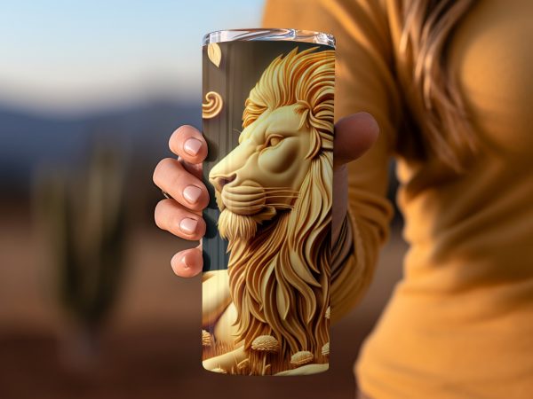 Elegant Lion Among Gold Flowers Design 20oz Skinny Tumbler Wrap Sublimation PNG - Image 2