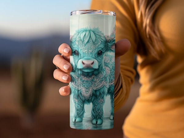 Adorable Baby Cow with Floral Details 20oz Skinny Tumbler Sublimation Wrap PNG - Image 2