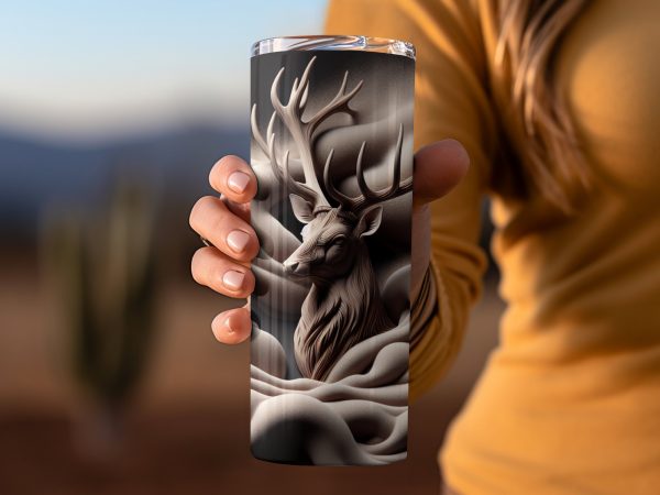 Majestic Deer in Abstract Smoke 20oz Skinny Tumbler Wrap Sublimation PNG - Image 2