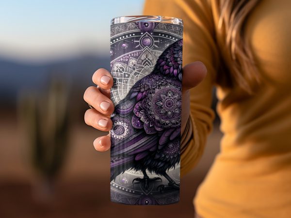 Mystical Raven Design 20oz Skinny Tumbler Sublimation Wrap PNG - Image 2