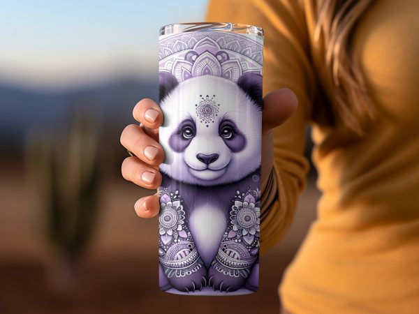 Adorable Panda with Intricate Mandala Design 20oz Skinny Tumbler Sublimation Wrap PNG - Image 2