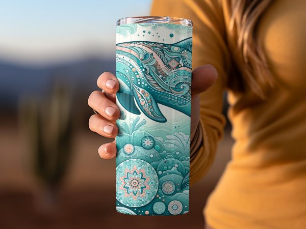 Intricate Dolphin and Mandala Ocean Art 20oz Skinny Tumbler Sublimation Wrap PNG - Image 2