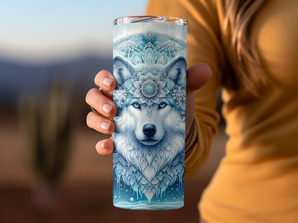 Majestic Winter Wolf Design 20oz Skinny Tumbler Sublimation Wrap PNG - Image 2