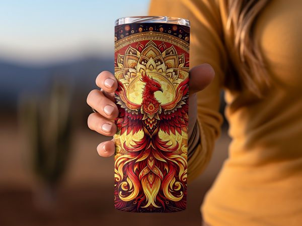 Fiery Phoenix Mythical Art 20oz Skinny Tumbler Sublimation Wrap PNG - Image 2