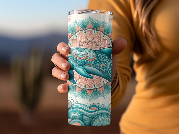 Creative Dolphin Design for 20oz Skinny Tumbler Sublimation Wrap PNG - Image 2