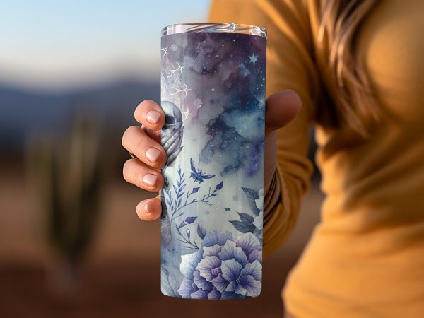 Enigmatic Gothic Woman with Floral Designs 20oz Skinny Tumbler Sublimation Wrap PNG - Image 2