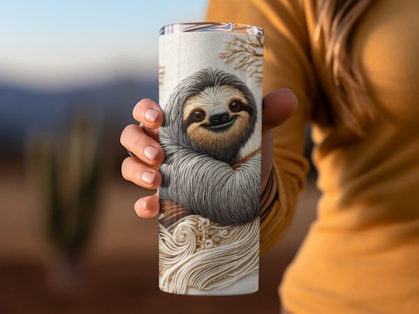 Cute Sloth with Trees on 20oz Skinny Tumbler Sublimation Wrap - Image 2