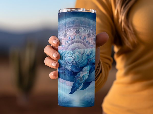 Mystical Whale with Detailed Mandala 20oz Skinny Tumbler Sublimation Wrap PNG - Image 2