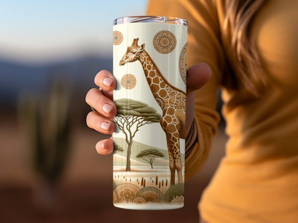 Beautiful Giraffe with Mandalas 20oz Skinny Tumbler Sublimation Wrap PNG - Image 2