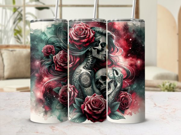 Enchanting Floral Skeleton Design for 20oz Skinny Tumbler Sublimation Wrap PNG