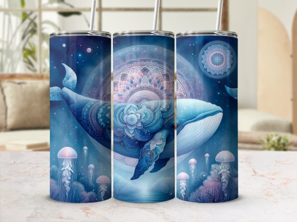 Mystical Whale with Detailed Mandala 20oz Skinny Tumbler Sublimation Wrap PNG