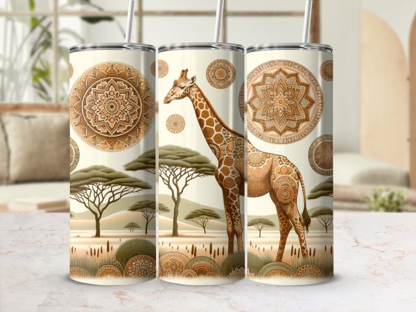 Beautiful Giraffe with Mandalas 20oz Skinny Tumbler Sublimation Wrap PNG