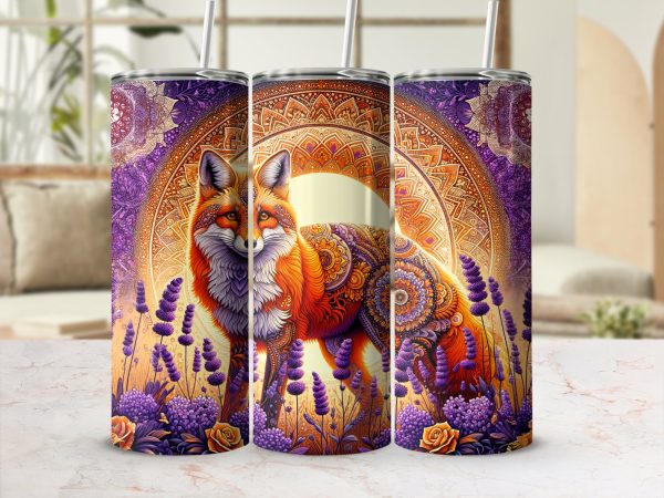 Beautiful Boho Fox Mandala 20oz Skinny Tumbler Sublimation Wrap PNG