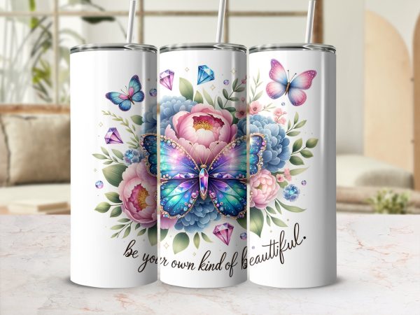 Beautiful Butterflies Floral Design 20oz Skinny Sublimation Tumbler Wrap