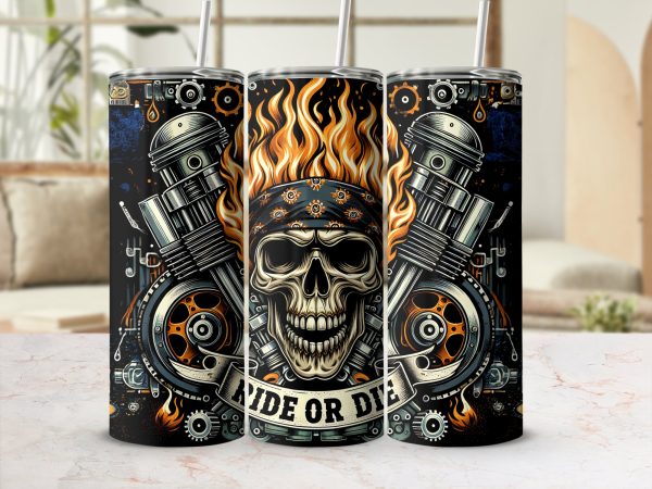 Skull Ride or Die 20oz Skinny Sublimation Tumbler Wrap