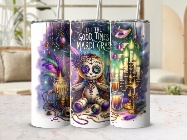 Let The Good Times Roll Mardi Gras 20oz Skinny Sublimation Tumbler Wrap