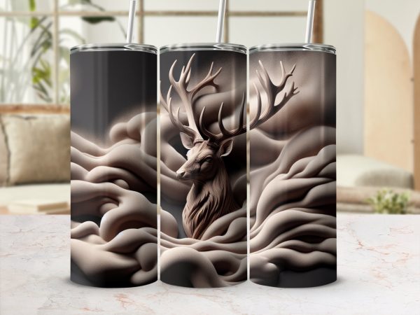 Majestic Deer in Abstract Smoke 20oz Skinny Tumbler Wrap Sublimation PNG