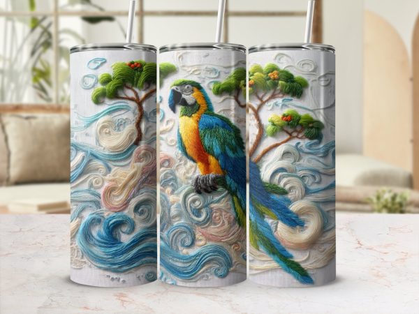 Colorful Parrot Art on 20oz Skinny Tumbler Sublimation Wrap