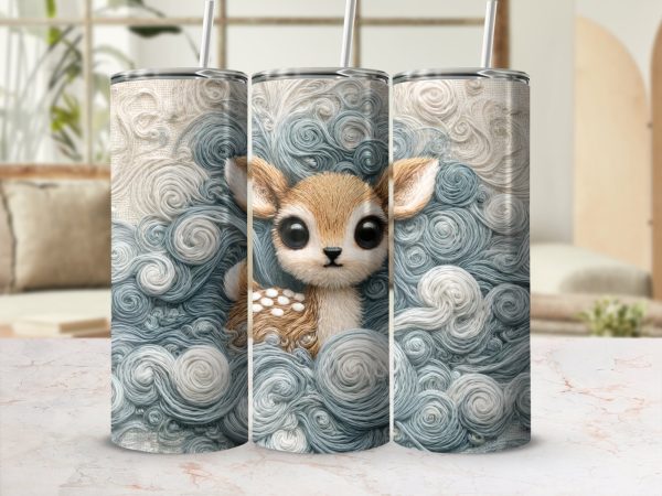 Cute Baby Deer Amidst White Swirl Design 20oz Skinny Tumbler Sublimation Wrap