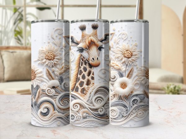 Whimsical Giraffe Floral Gentle Waves 20oz Skinny Tumbler Sublimation Wrap