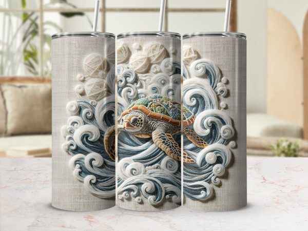 Intricate Sea Turtle Amidst Ocean Waves 20oz Skinny Tumbler Sublimation Wrap