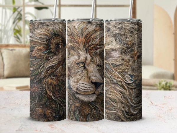 Majestic Lion with Floral Mane 20oz Skinny Tumbler Sublimation Wrap