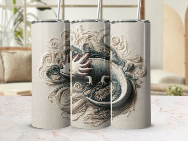 Embroidered Axolotl Design 20oz Skinny Tumbler Sublimation Wrap