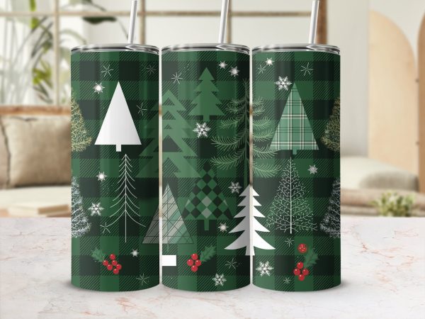 Festive Christmas Tree Pattern 20oz Skinny Tumbler Sublimation Wrap