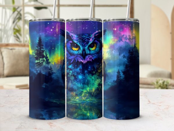 Mystical Owl Northern Lights Art 20oz Sublimation Tumbler Wrap