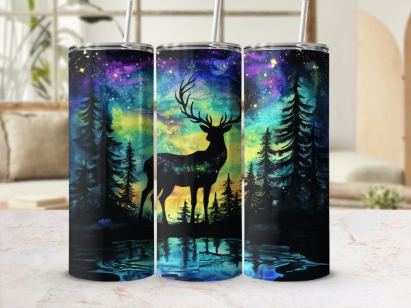 Galaxy Deer in Forest at Night 20oz Sublimation Tumbler Wrap