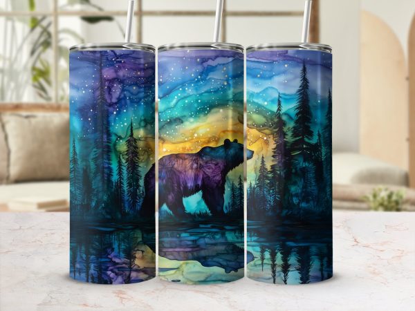 Night Sky Bear Forest Scene 20oz Sublimation Tumbler Wrap