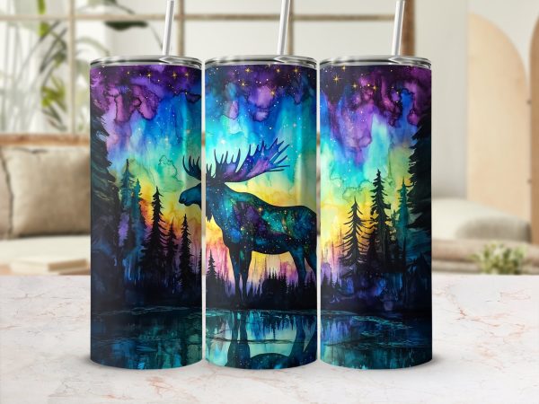 Majestic Moose Northern Lights Art 20oz Sublimation Tumbler Wrap