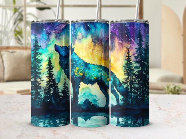 Enchanting Galaxy Wolf Forest Design 20oz Sublimation Tumbler Wrap