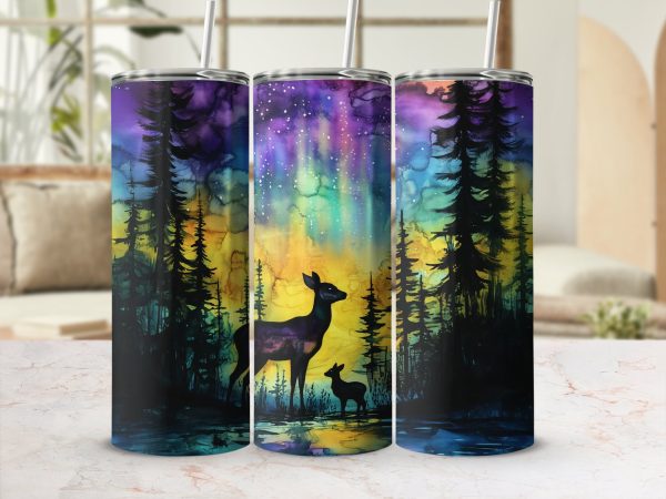 Northern Lights Forest Deer Art 20oz Sublimation Tumbler Wrap