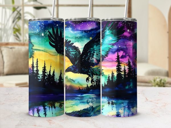 Majestic Night Sky with Flying Eagle 20oz Sublimation Tumbler Wrap