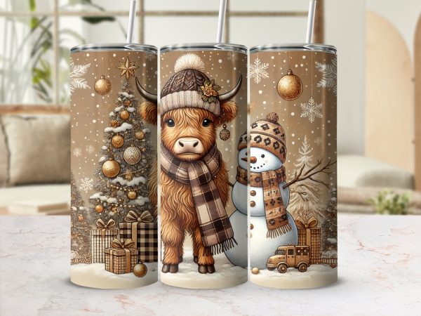 Festive Cow and Snowman Christmas Scene 20oz Skinny Tumbler Sublimation Wrap