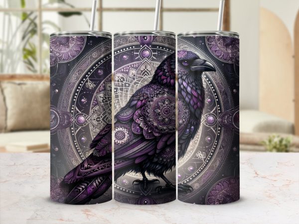 Mystical Raven Design 20oz Skinny Tumbler Sublimation Wrap PNG